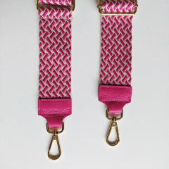 Taschengurt Taschenriemen Webmuster Weave - hellbeige pink -pinkes Leder- gold Schnallen