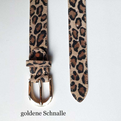 Wildledergrtel kleines Leopardenmuster Gr. 85 goldene Schnalle, beige schwarz