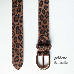 Wildledergrtel kleines Leopardenmuster Gr. 85 goldene Schnalle, schwarz braun