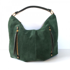 Wildledertasche Handtasche Ledergriff Umhngetasche goldene Schnallen, dunkelgrn dark green