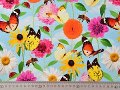 Jersey Blumen Schmetterlinge Digitaldruck, mint