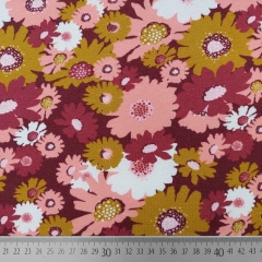 Soft Sweatstoff Blumen, senfgelb coralle bordeaux