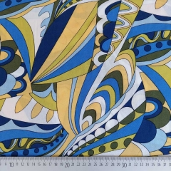 RESTSTCK 95 cm Viskose Stoff abstraktes Muster Blusenstoff, gelb wei kobaltblau