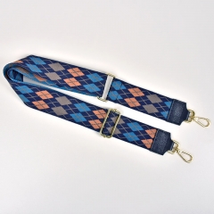 Taschengurt Taschenriemen Rauten Streifen Argyle Muster, blau helles rostbraun dunkelblau