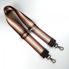Taschengurt Streifen Glitzer 5 cm, dunkelbraun bronze wei-dunkelbraunes Leder-silber