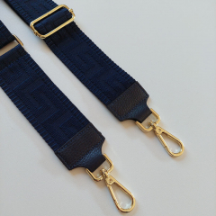 Taschengurt Taschenriemen grafisches Muster 3D - dunkelblau -dunkelblaues Leder- goldene Schnallen