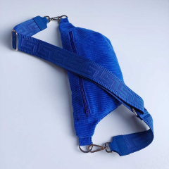 Taschengurt Taschenriemen grafisches Muster 3D- kobaltblau - kobaltblaues Leder -gold Schnallen