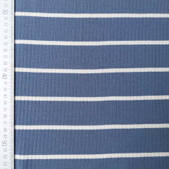 Rippenjersey Stoff breite Streifen, creme jeansblau (garngefrbt)