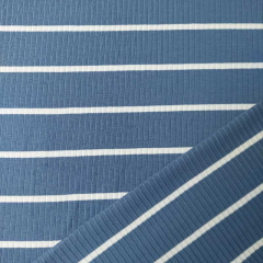 Rippenjersey Stoff breite Streifen, creme jeansblau (garngefrbt)