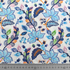 Viskosestoff Popelin Blusenstoff Blumen, hellblau jeansblau cremewei