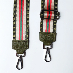 Taschengurt Streifen armygrn beige rot grn-army Leder - silber Schnallen