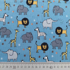 Jerseystoff Zootiere Elefanten Lwen Giraffen, jeansblau