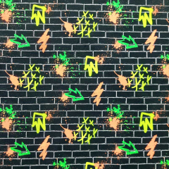 Jerseystoff Mauer Graffiti Neonfarben, schwarz