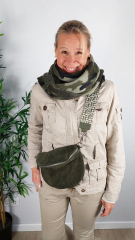 Bauchtasche Wildleder mit Wildlederriemen -army grn - silber Schnallen-Made in Italy