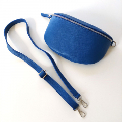 Bauchtasche Leder mit Lederriemen - kobaltblau-silber Schnallen-Made in Italy