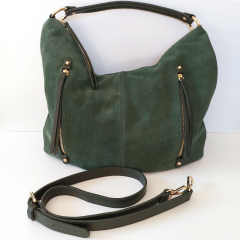 Wildledertasche Handtasche Ledergriff Umhngetasche goldene Schnallen, dunkelgrn dark green