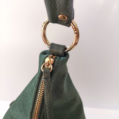 Wildledertasche Handtasche Ledergriff Umhngetasche goldene Schnallen, dunkelgrn dark green