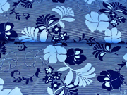 RESTSTCK 136 cm Viskosejersey Blumen Streifen, dunkelblau hellblau