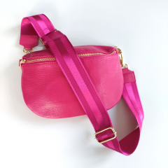 Bauchtasche Leder mit Lederriemen -pink - gold Schnallen-Made in Italy