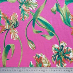 Viskosejersey Stoff abstrakte Blumen, grn pink